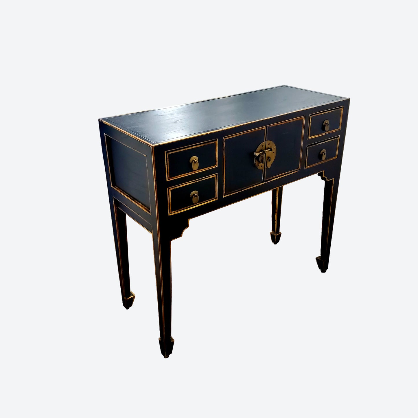 Black Center Console Table With Gold Accents And Key Hardware -SK (SKU 1169)