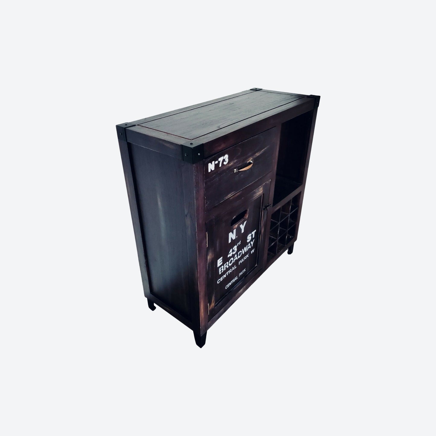 Black Solid Cedar Wood New York City Graffiti Wine Cabinet Industrial Cabinet- SKU 1180