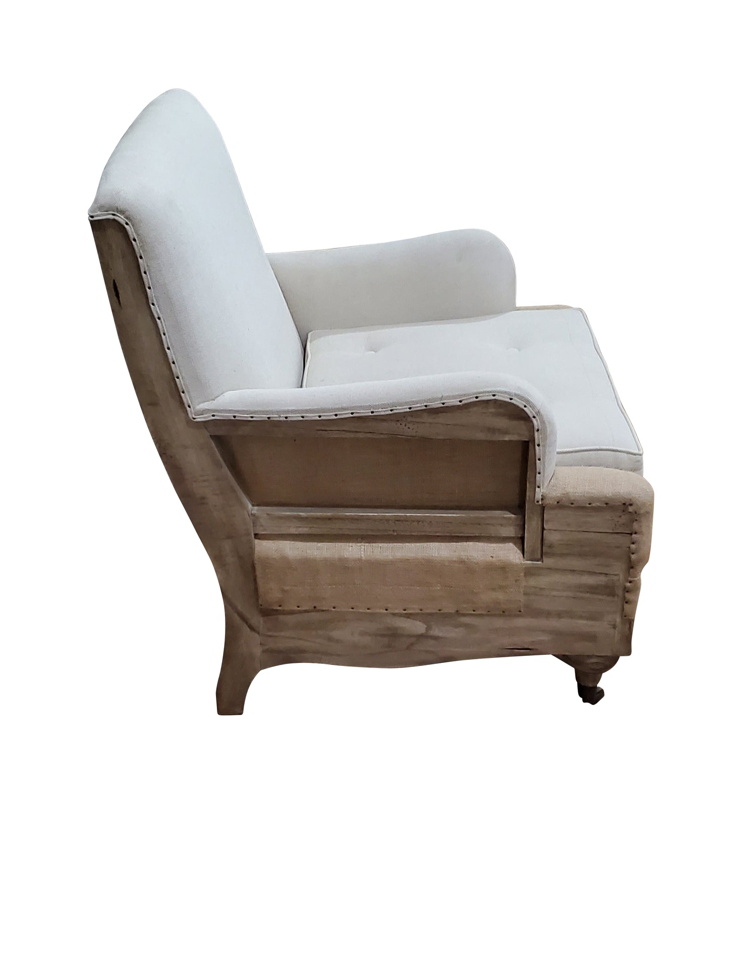 CONTEMPORARY TEAK WHITE/ BEIGE ORGANIC CANVAS FABRIC SOFA SET (3) TABLE IS SEPARATE - SK - 1032
