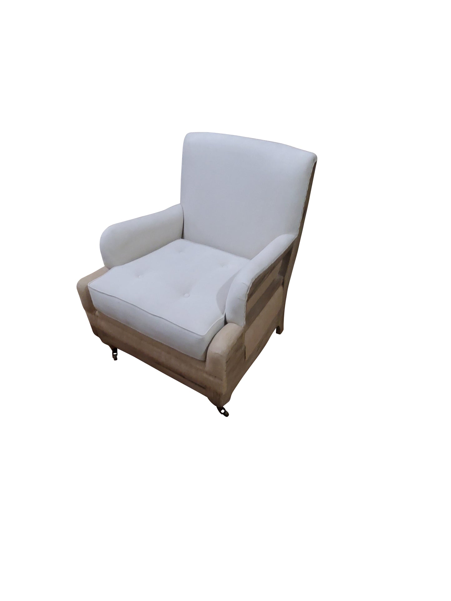 CONTEMPORARY TEAK WHITE/ BEIGE ORGANIC CANVAS FABRIC SOFA SET (3) TABLE IS SEPARATE - SK - 1032