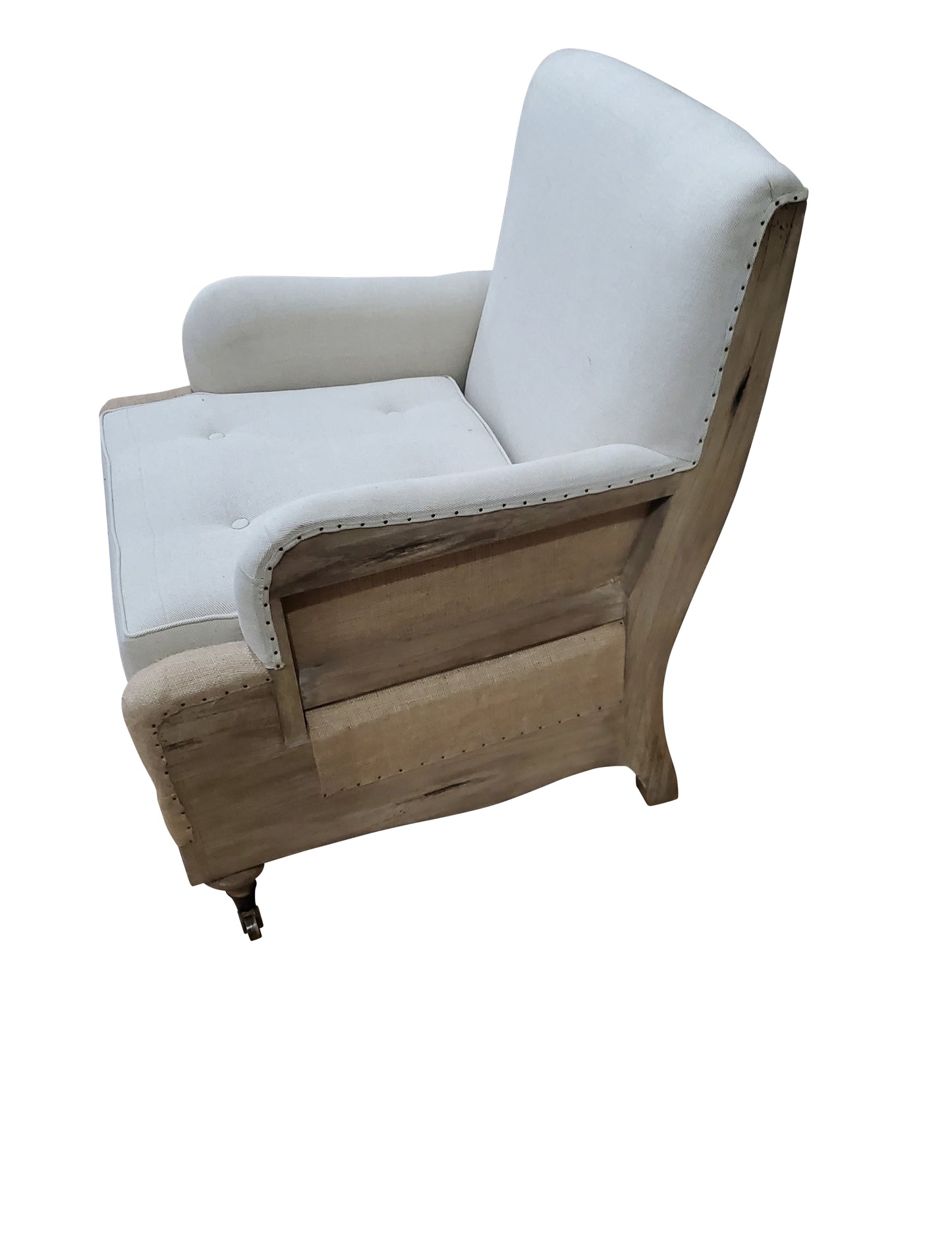 CONTEMPORARY TEAK WHITE/ BEIGE ORGANIC CANVAS FABRIC SOFA SET (3) TABLE IS SEPARATE - SK - 1032