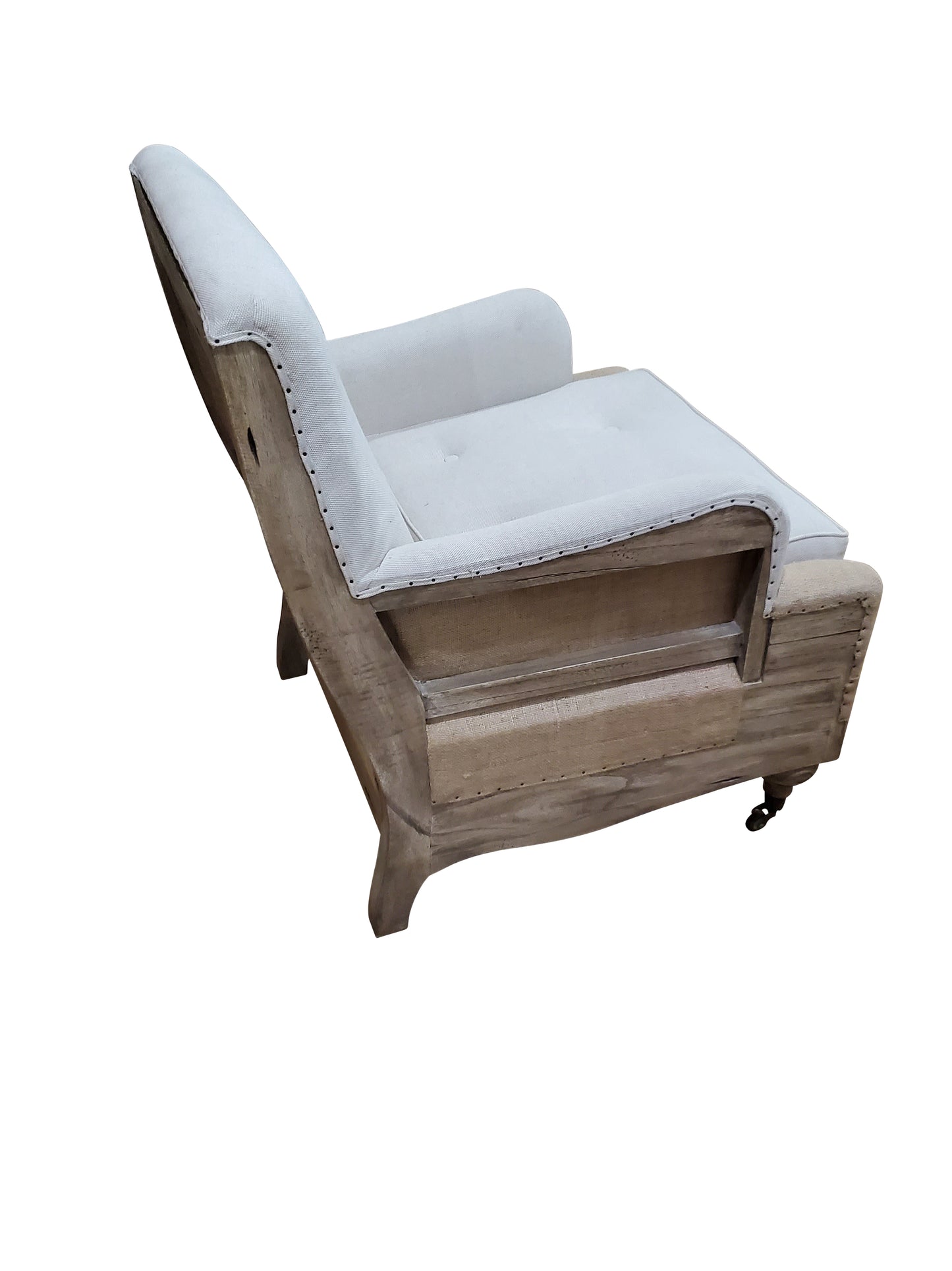 CONTEMPORARY TEAK WHITE/ BEIGE ORGANIC CANVAS FABRIC SOFA SET (3) TABLE IS SEPARATE - SK - 1032