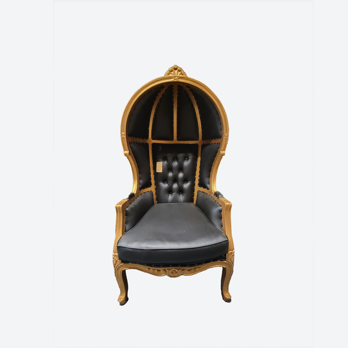 BLACK LEATHER  UMBRELLA/BALOON CEDAR WOOD CHAIR (GOLD) - AU -SKU 1003G