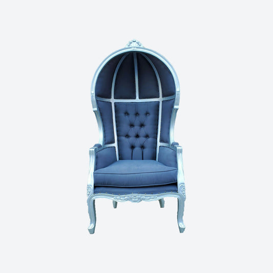 GRAY VELVET UMBRELLA/BALLOON CEDAR WOOD CHAIR WITH SILVER TRIM - AU- 1003D