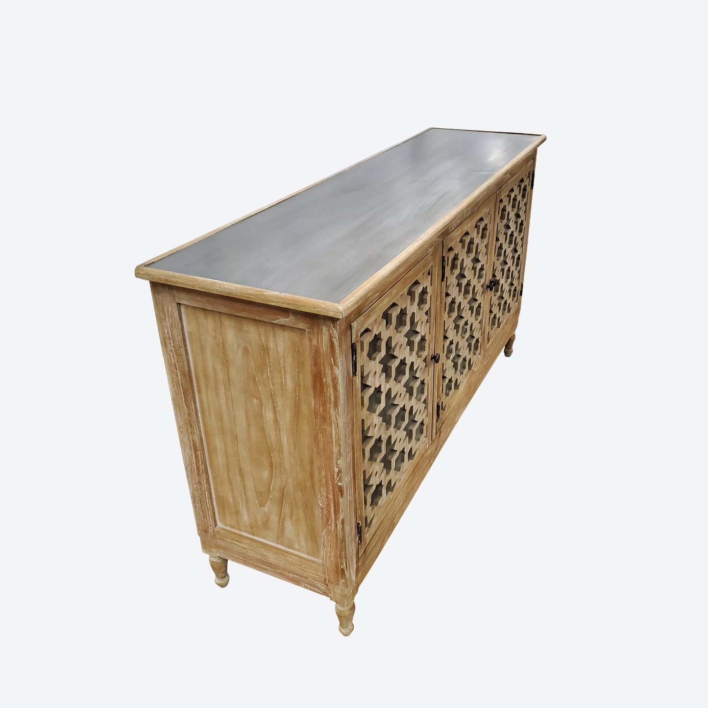 LIGHT BROWN CEDAR WOOD CENTER CONSOLE TABLE WITH ALUMINUM ACCENTS- SK (SKU1005)
