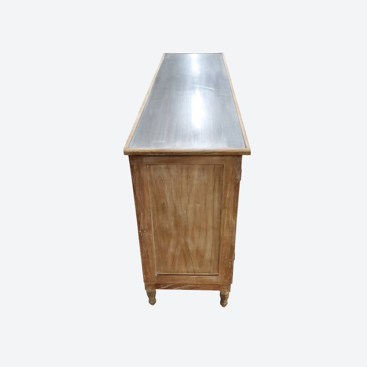 LIGHT BROWN CEDAR WOOD CENTER CONSOLE TABLE WITH ALUMINUM ACCENTS- SK (SKU1005)