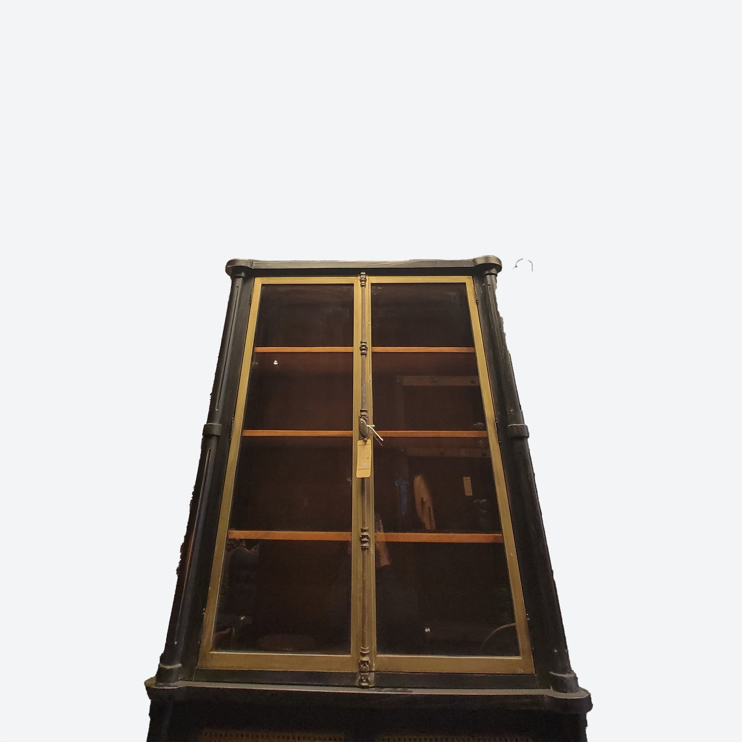 BLACK CABINET WITH GOLD ACCENTS ( TWO PORTIONS) [METAL KNOB AND MECHANISM] AND Cedar Wood Cabinet With Rattan Drawers-  SK- SKU 1006