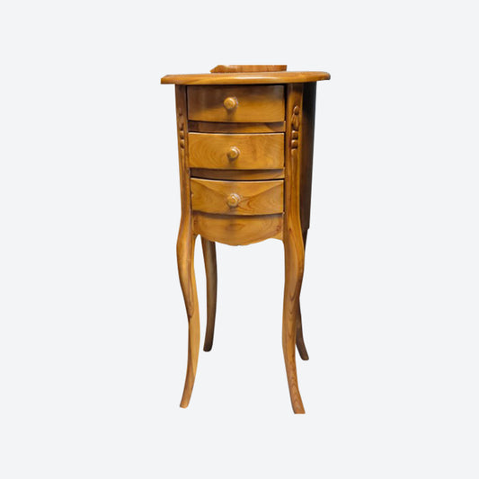 TEAK CURVED SIDE TABLE WITH THREE DRAWERS [Narrow] -SK- SKU 1008
