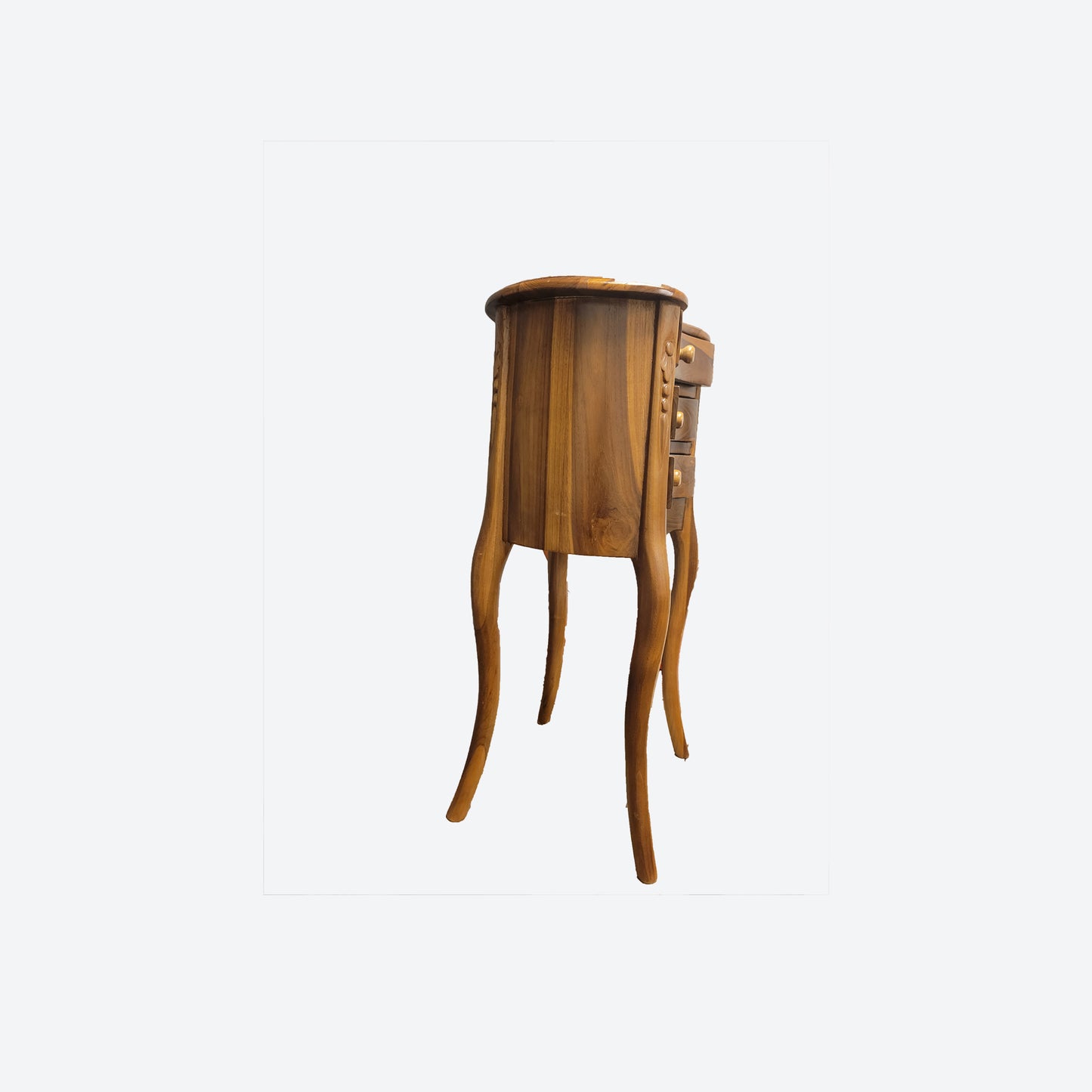 TEAK CURVED SIDE TABLE WITH THREE DRAWERS [Wide] -SK -SKU 1008A