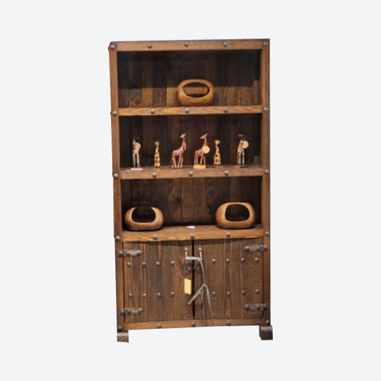 BROWN Teak  WOOD CABINET WITH HAMMERED ACCENTS -SK- SKU 1011