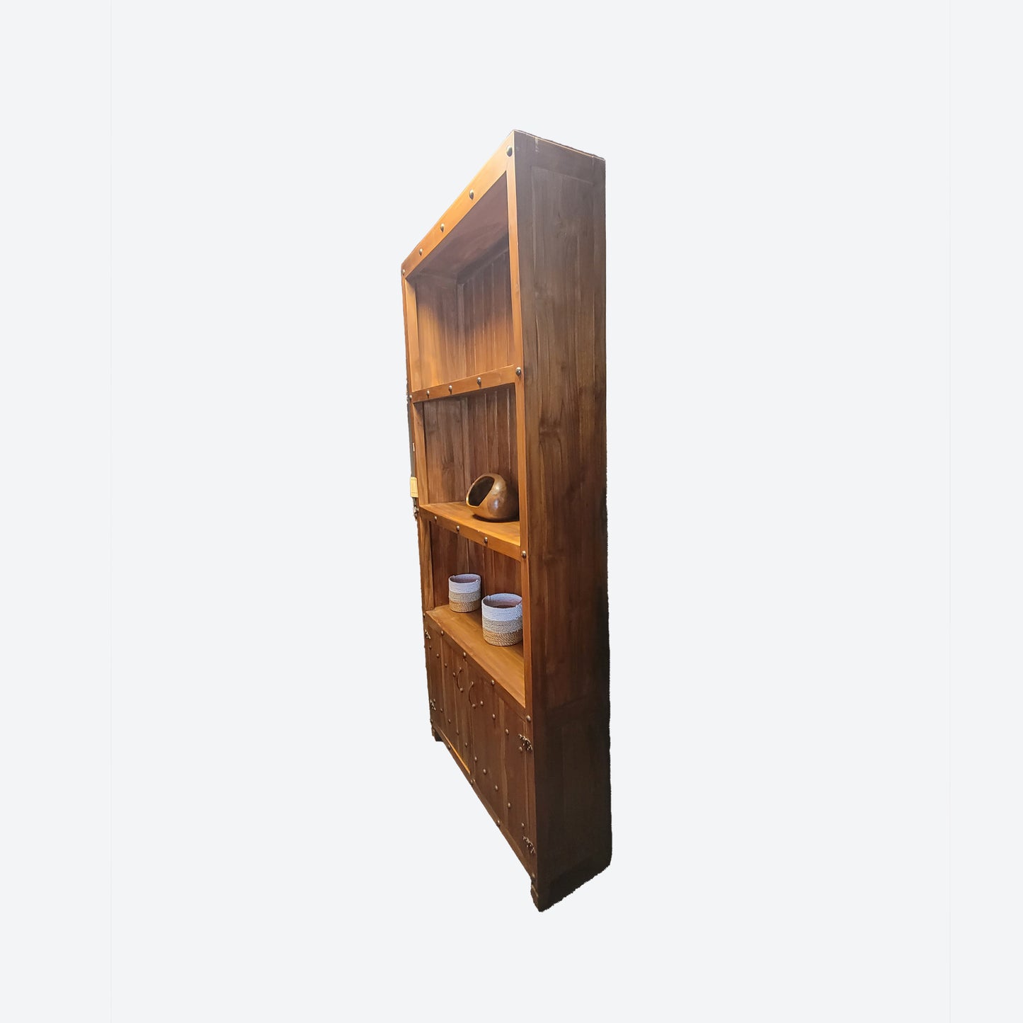 BROWN Teak  WOOD CABINET WITH HAMMERED ACCENTS -SK- SKU 1011