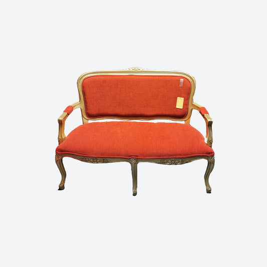 RED ORGANIC CANVAS PAINTED MAHOGANY WOOD 2 SEATER SOFA -SK- SKU 1016