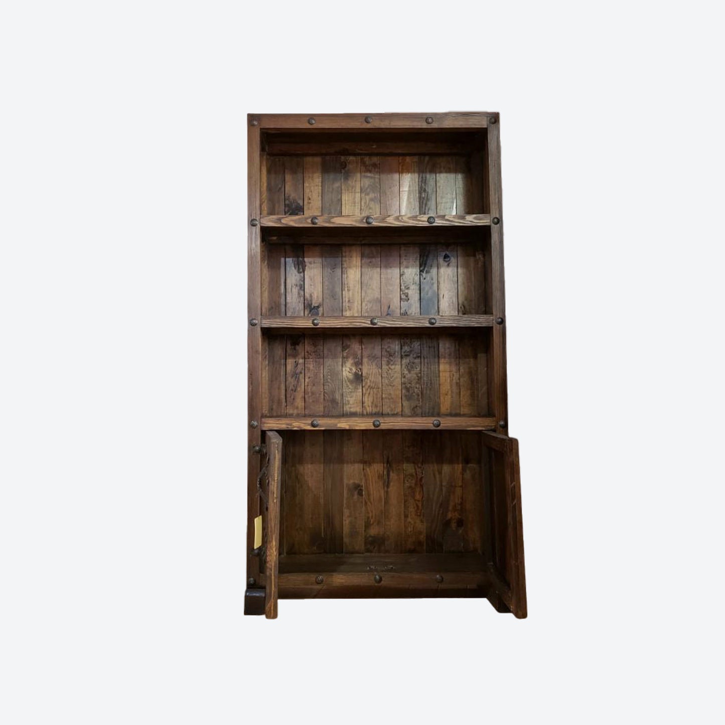 OAK WOOD CABINET WITH DRAWERS AND HAMMERED ACCENTS -SK (SKU 1017)