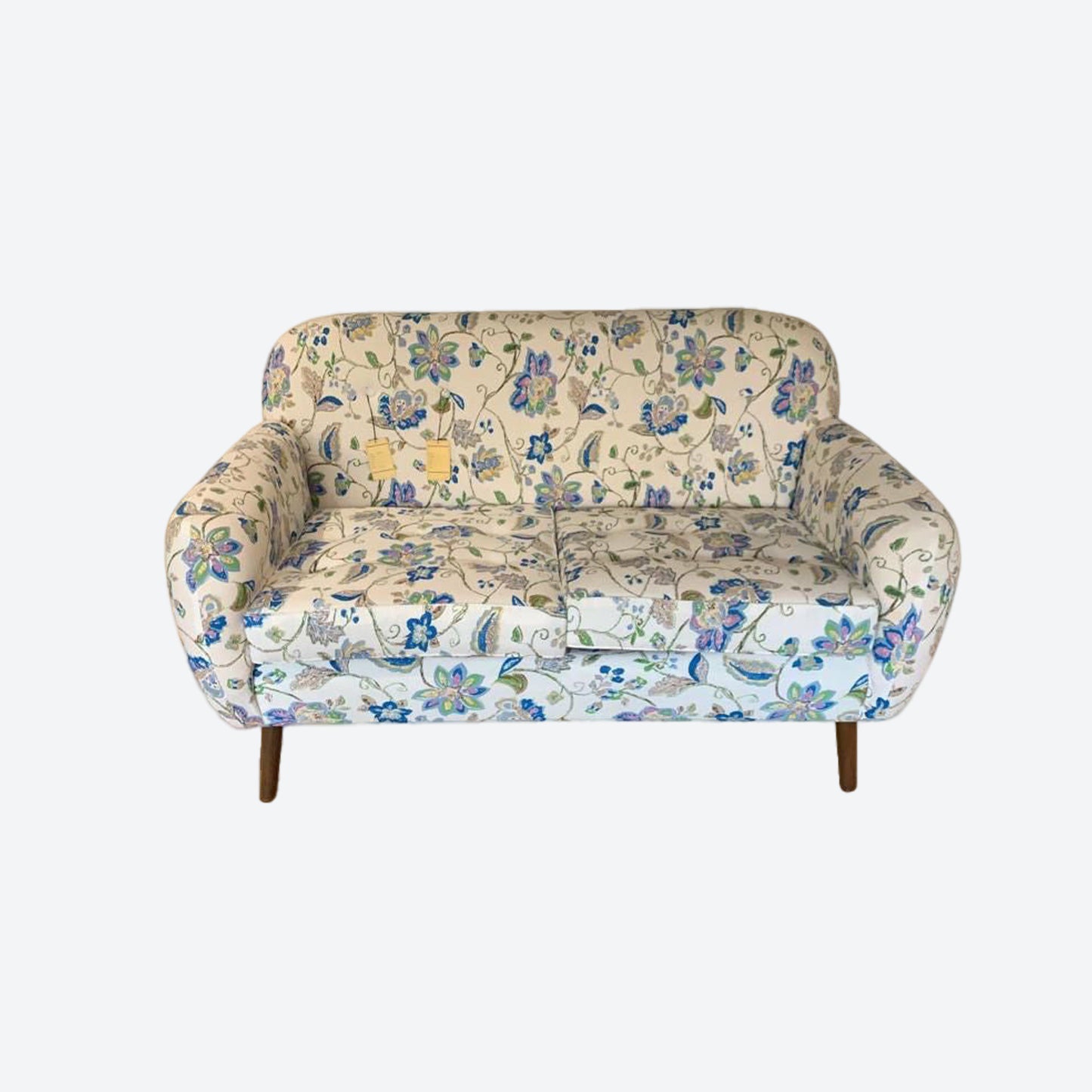 Organic CANVAS Fabric TWO SEATER SOFA WITH FLORAL PATTERN AND CEDAR WOOD LEGS -SK (SKU 1121)