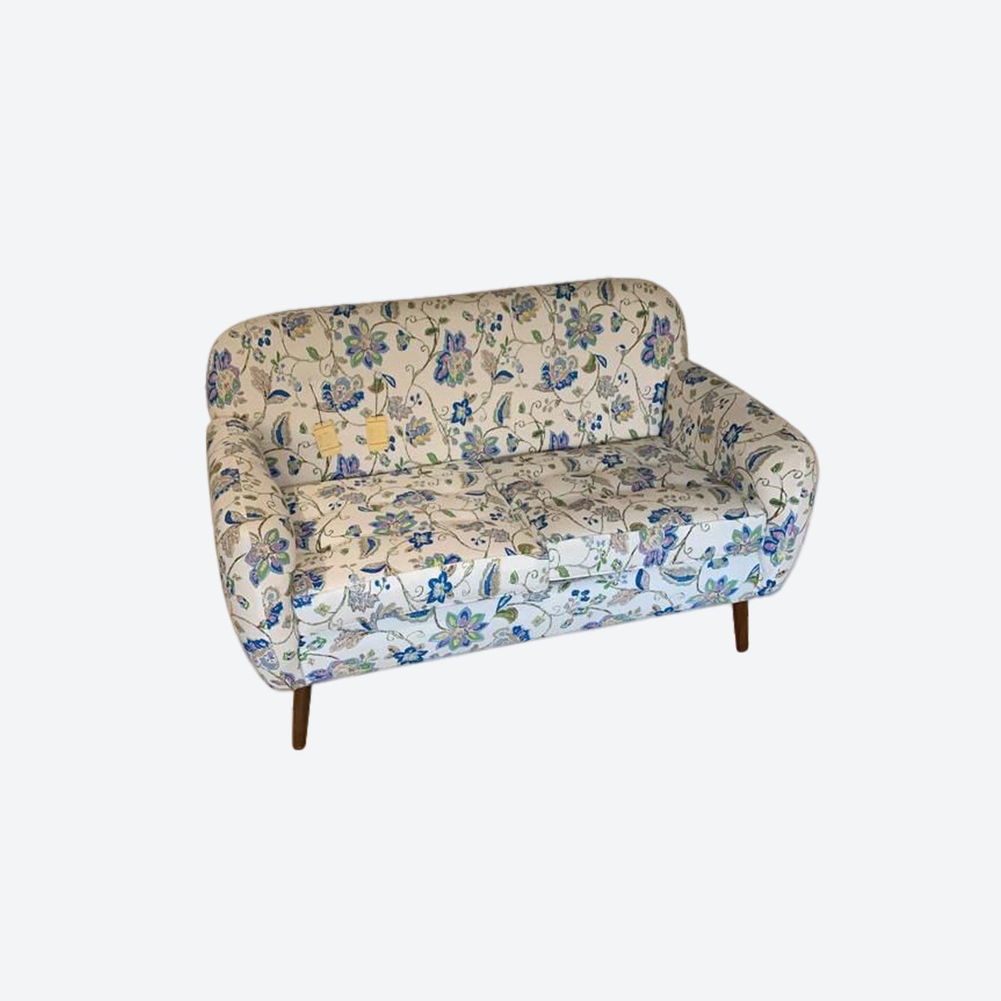 Organic CANVAS Fabric TWO SEATER SOFA WITH FLORAL PATTERN AND CEDAR WOOD LEGS -SK (SKU 1121)