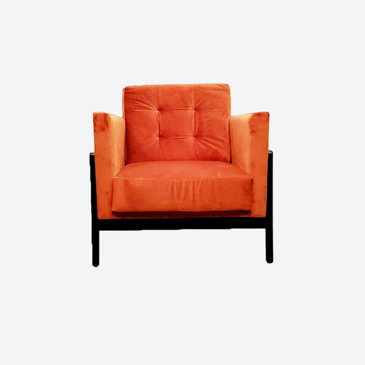 Orange Velvet MID CENTURY MODERN CHAIR WITH CEDAR SIDE PANELS -SK- SKU 1037