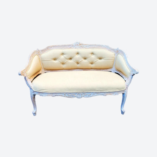 Beige Organic Canvas Fabric  2 Seater French Settee [Cedar Wood]-AE -SKU 1040
