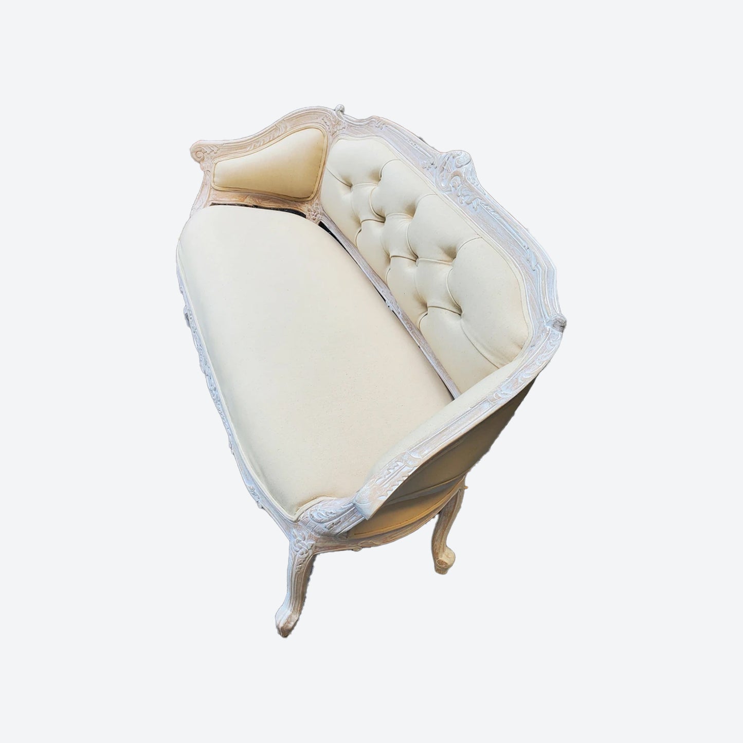 Beige Organic Canvas Fabric  2 Seater French Settee [Cedar Wood]-AE -SKU 1040