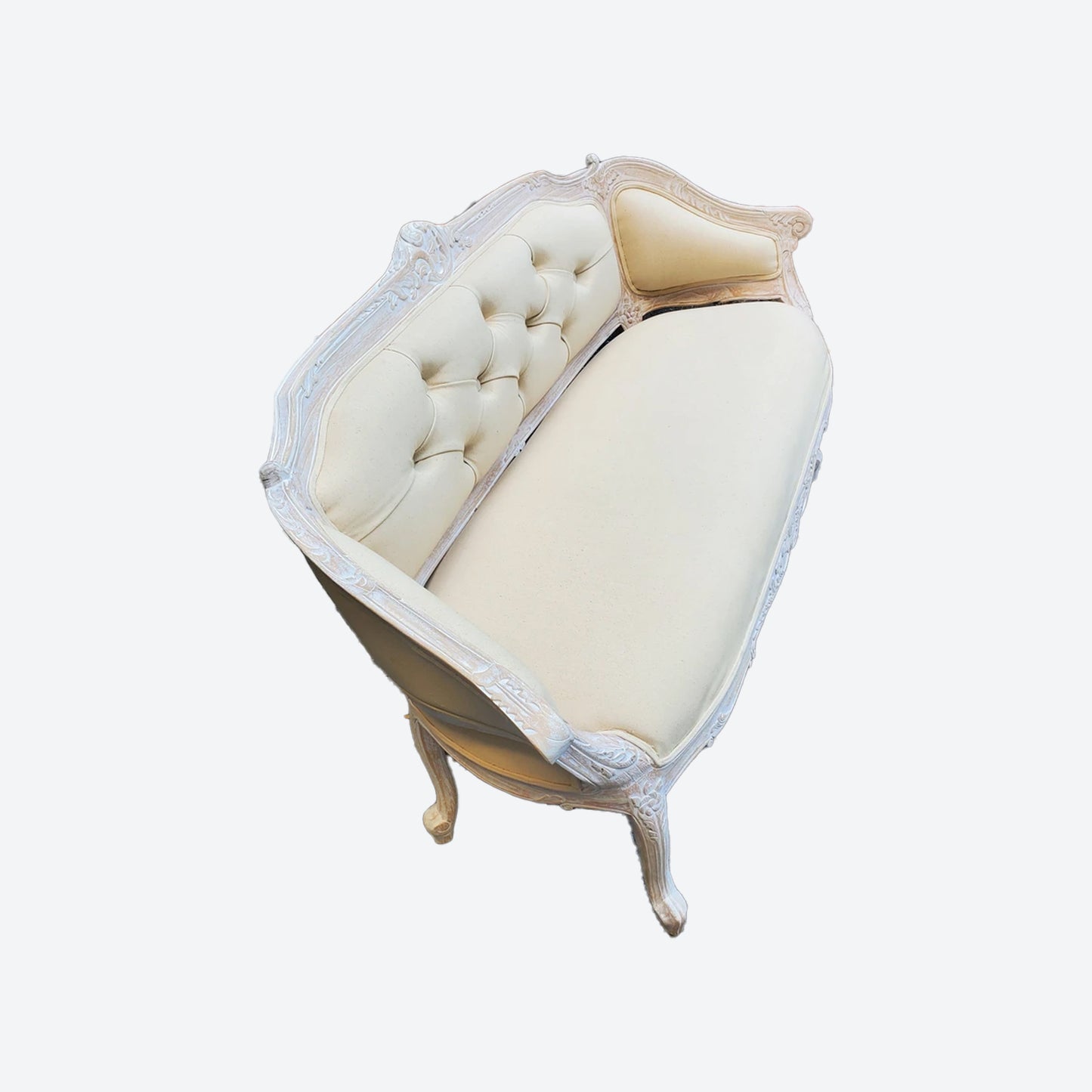 Beige Organic Canvas Fabric  2 Seater French Settee [Cedar Wood]-AE -SKU 1040
