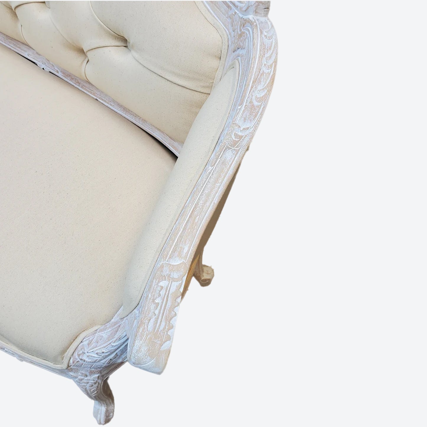 Beige Organic Canvas Fabric  2 Seater French Settee [Cedar Wood]-AE -SKU 1040