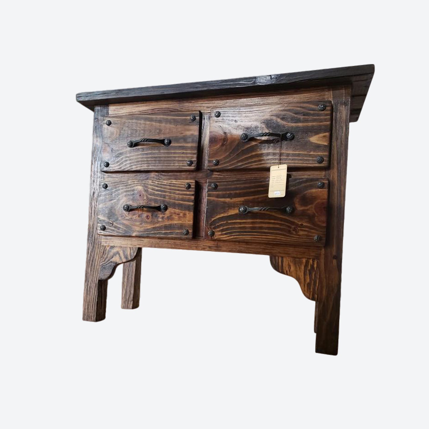 BROWN Mesquite  WOOD CABINET WITH HAMMERED ACCENTS -SK (SKU 1014)