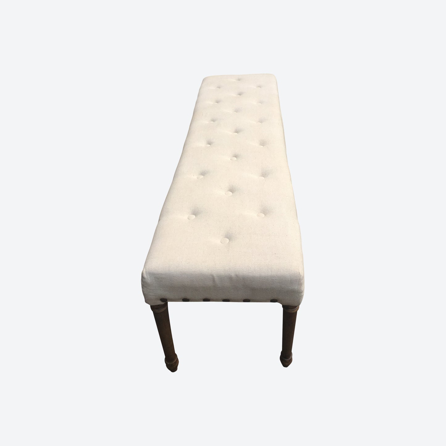 Beige Tufted Organic Canvas Oak Bench -SK (SKU 1047)