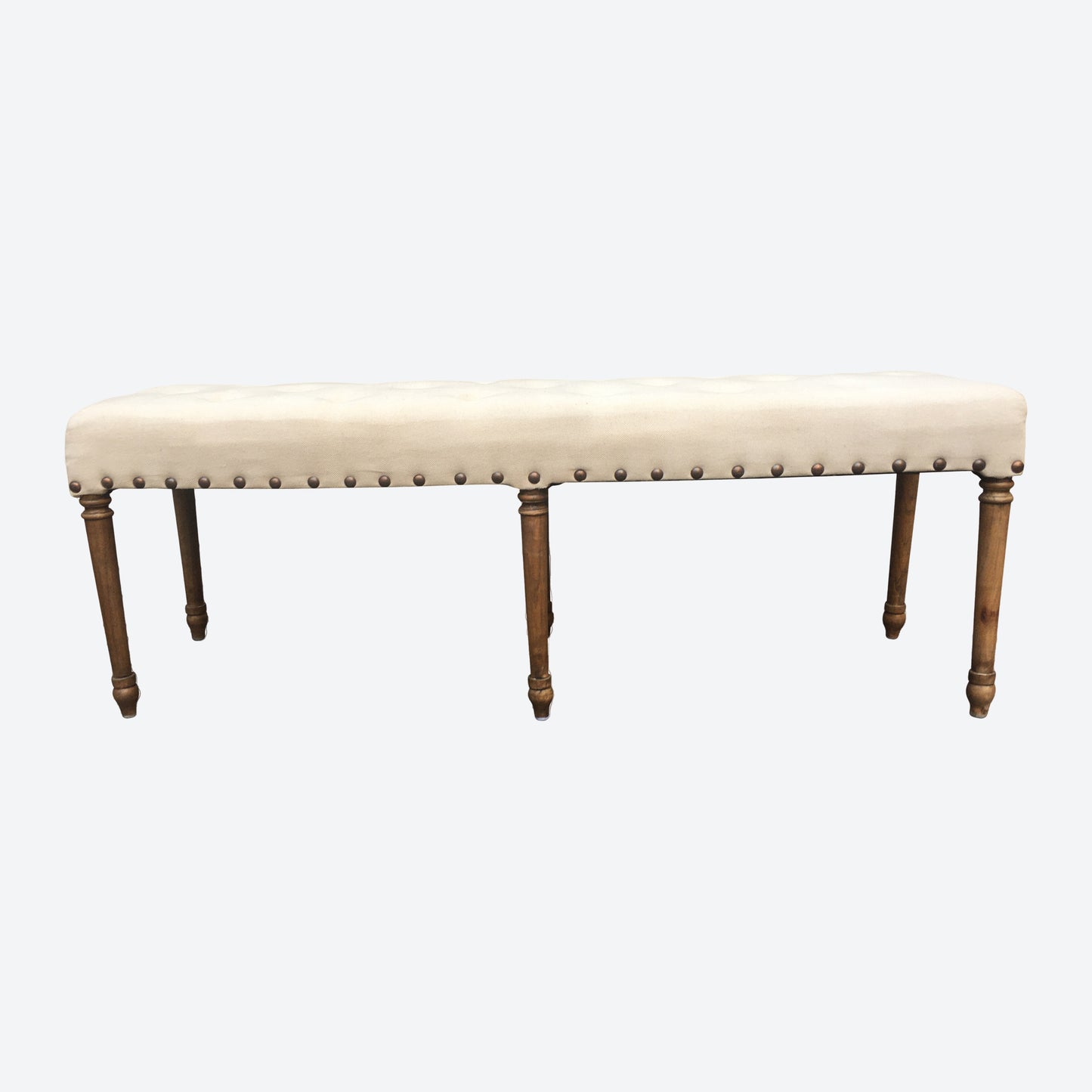 Beige Tufted Organic Canvas Oak Bench -SK (SKU 1047)