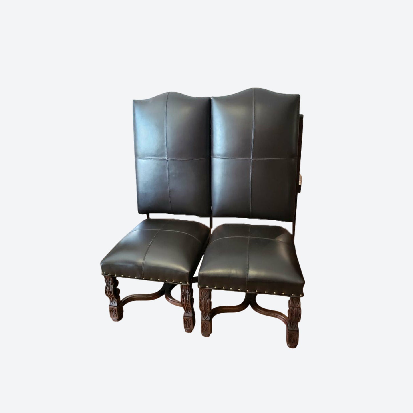 Mesquite Wood Dark Brown Leather Accent Chair -SK -SKU 1048