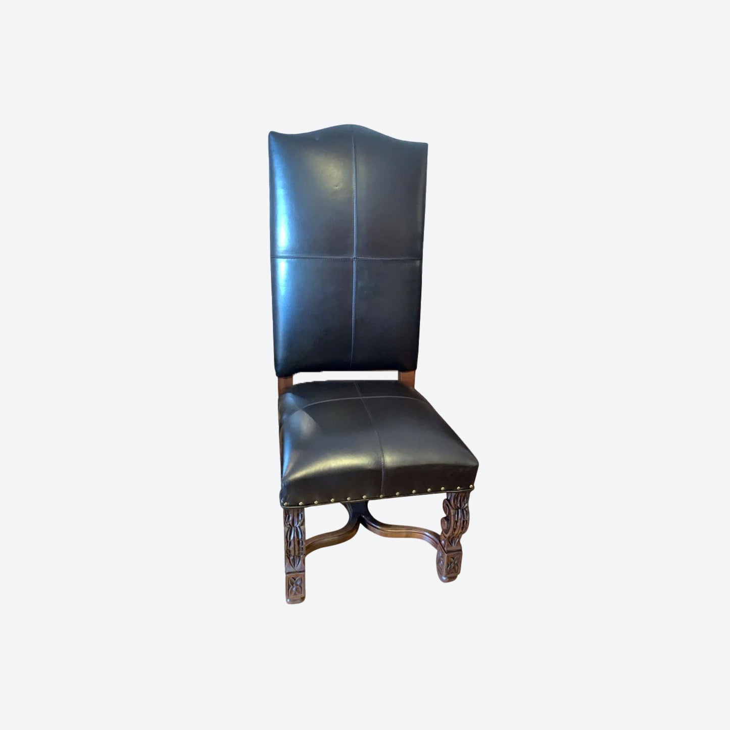 Mesquite Wood Dark Brown Leather Accent Chair -SK -SKU 1048
