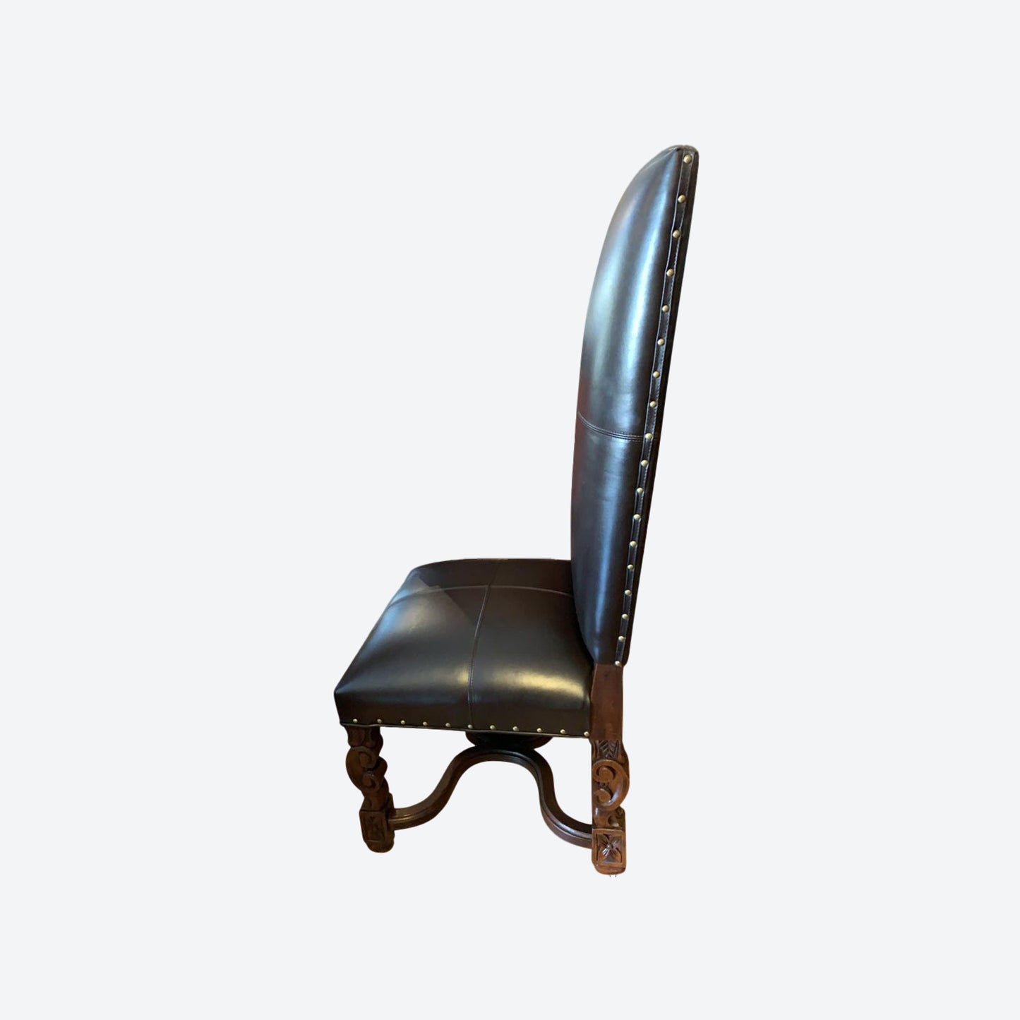Mesquite Wood Dark Brown Leather Accent Chair -SK -SKU 1048