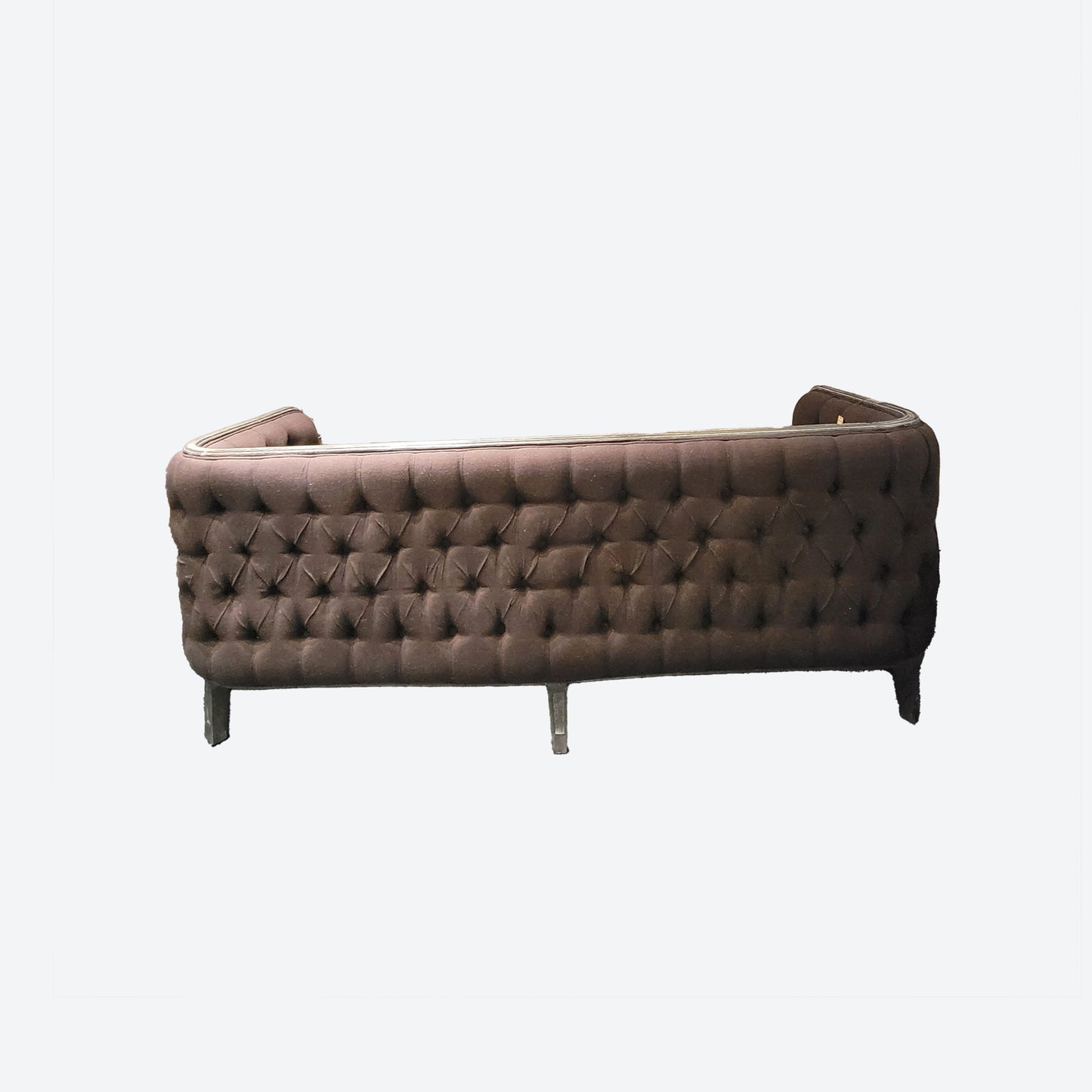 BROWN ORGANIC CANVAS FABRIC TUFTED [CHESTERFIELD LIKE] THREE SEATER SOFA WITH CEDAR ACCENTS -SK- SKU 1055