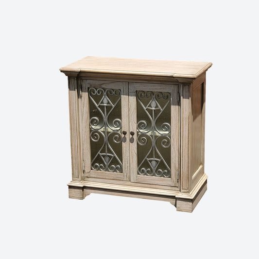 Light GRAY CONSOLE TABLE /WINE CABINET WITH SILVER ENGRAVING -SK- SKU 1058