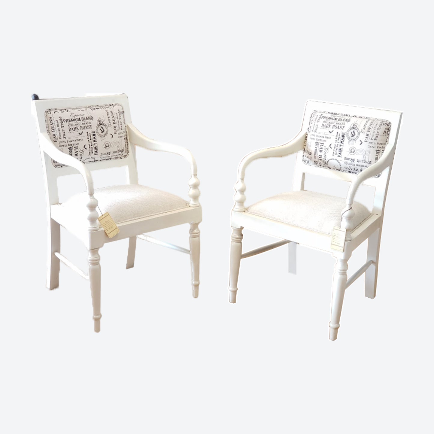 CEDAR WOOD CHAIR WITH WHITE TRIM AND ORGANIC FABRIC CANVAS PRINT [COFEE DESIGN]  -SK- SKU 1059