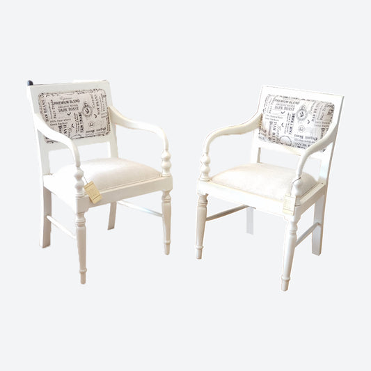 CEDAR WOOD CHAIR WITH WHITE TRIM AND ORGANIC FABRIC CANVAS PRINT [COFEE DESIGN]  -SK- SKU 1059