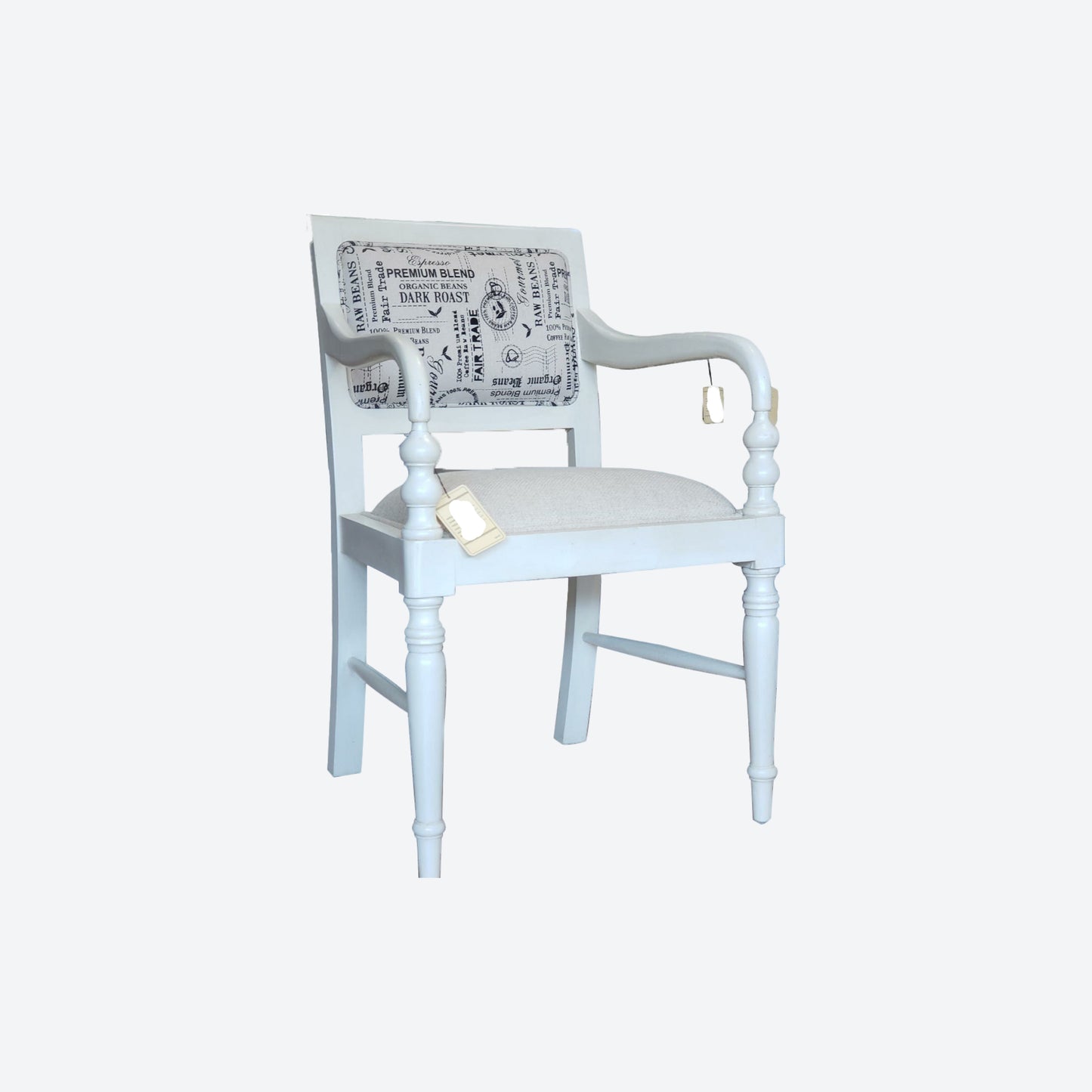 CEDAR WOOD CHAIR WITH WHITE TRIM AND ORGANIC FABRIC CANVAS PRINT [COFEE DESIGN]  -SK- SKU 1059