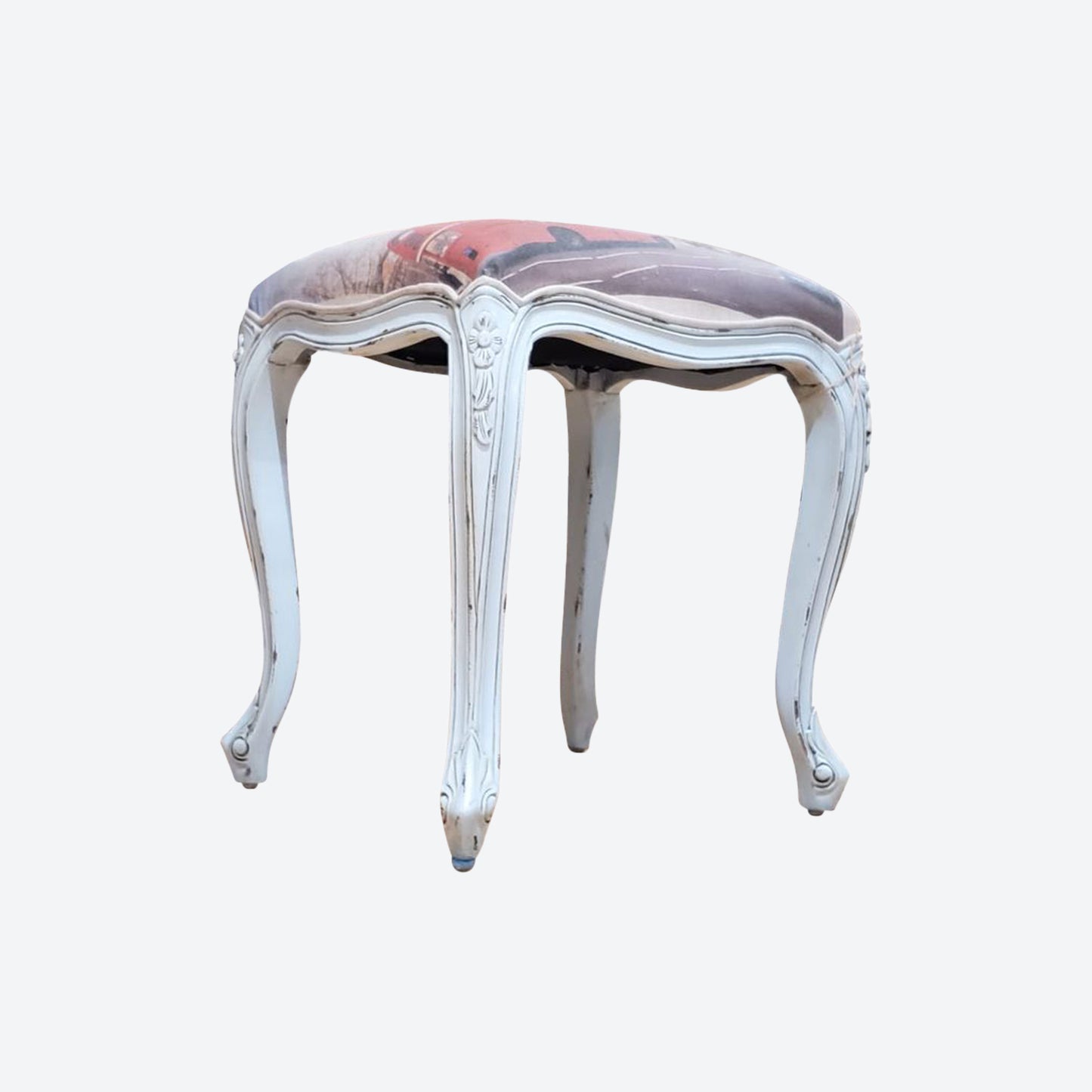 Multicolor Organic Canvas Fabric Vanity Stool (White Cedar Legs) -SK (SKU 1165)
