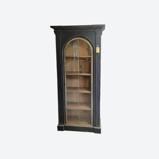 BLACK CEDAR WOOD CABINET WITH GOLD ACCENTS (SINGLE SIZE) [METAL KNOB AND MECHANISM] -SK- SKU 1066