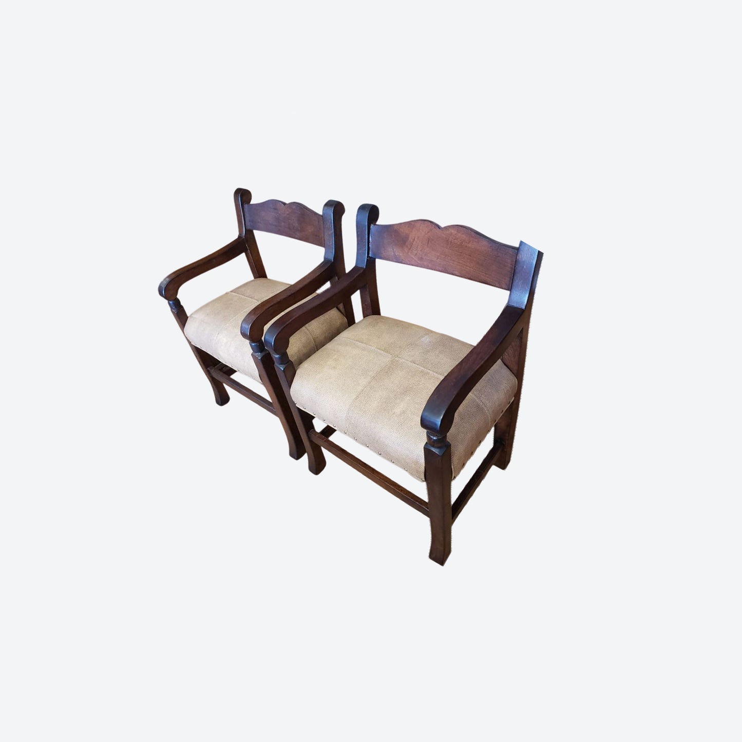 Mesquite  WOOD SOFA SET WITH Genuine COWHIDE LEATHER [SET OF 3] -SK (SKU 1070)