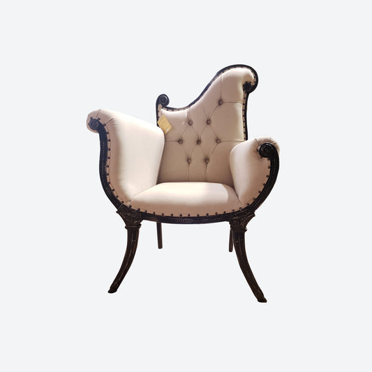Curved LINE RUSTIC CEDAR WOOD ACCENT CHAIR WITH ORGANIC CANVAS FABRIC -SK- SKU 1072