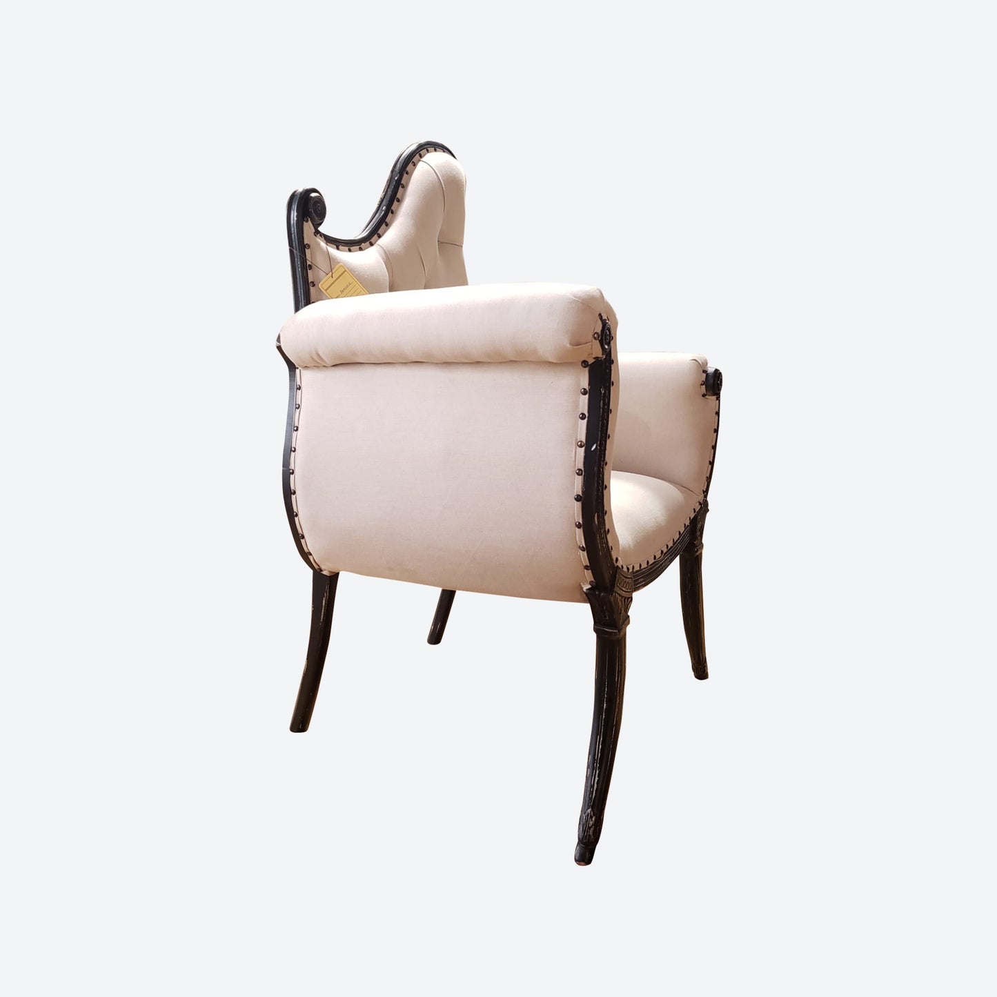 Curved LINE RUSTIC CEDAR WOOD ACCENT CHAIR WITH ORGANIC CANVAS FABRIC -SK- SKU 1072