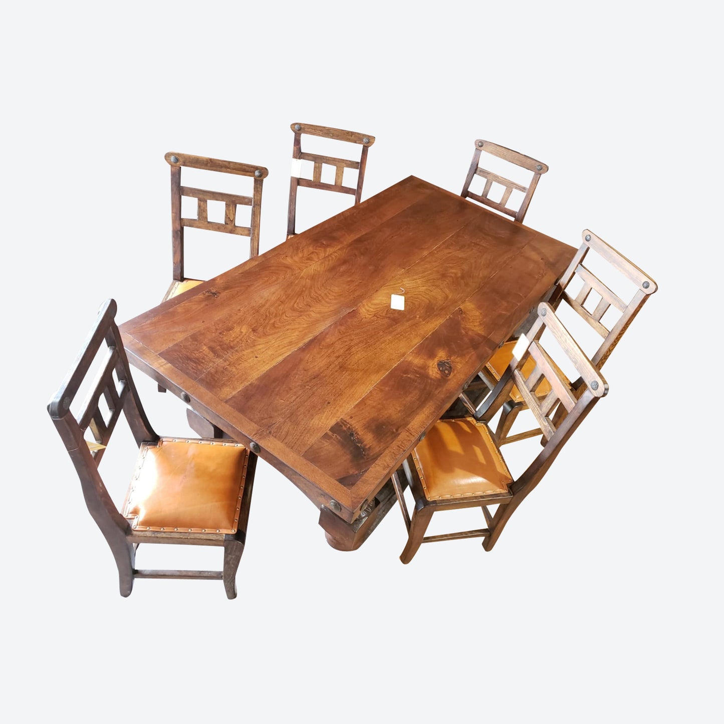 Mesquite Wood DINING TABLE SET WITH 6 Genuine COWHIDE CHAIRS [PATINA BROWN--SK) (SKU 1073)