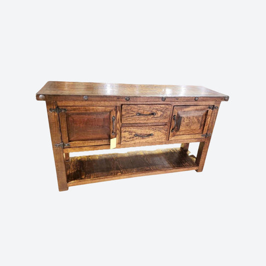 Mesquite  WOOD CONSOLE TABLE WITH CABINETS [LARGE] WITH HAMMERED ACCENTS -SK- SKU 1075