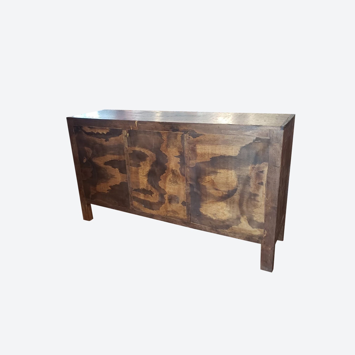 Mesquite WOOD CENTER CONSOLE TABLE WITH HAMMERED ACCENTS AND CABINETS -SK- SKU 1085