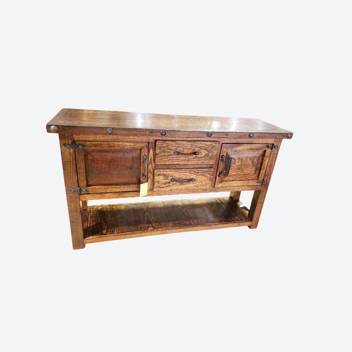 Mesquite   WOOD CENTER CONSOLE TABLE [OPEN BOTTOM] -SK (TWO DRAWERS) -SKU 1088
