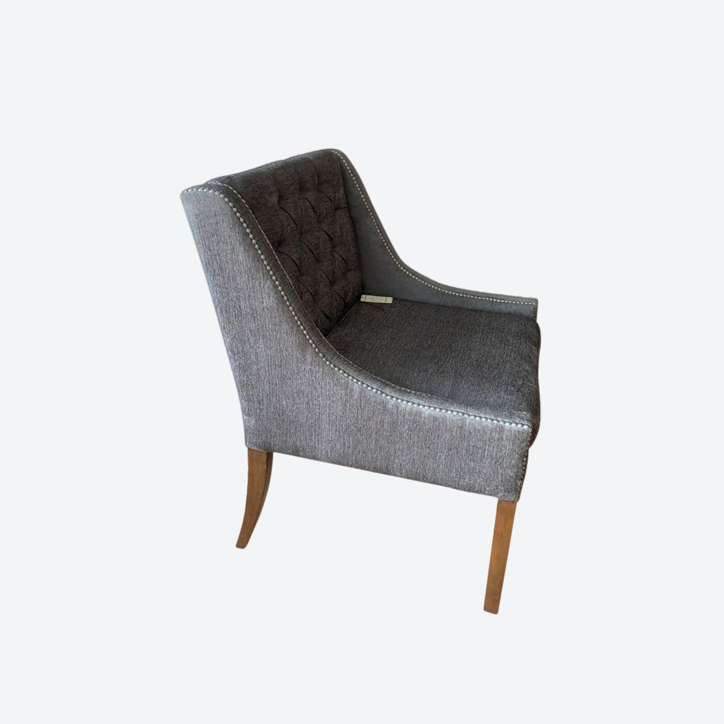 GRAY ORGANIC CANVAS FABRIC TUFTED ACCENT CHAIR WITH OAK LEGS -SK- SKU 1090