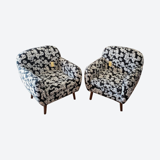 Blue And White Organic Canvas FABRIC CHAIR WITH CEDAR LEGS -SK- SKU 1091
