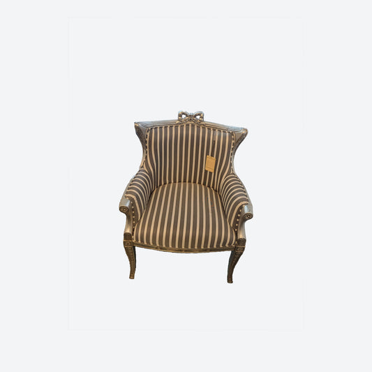 Cedar Wood Bowtie Chair With Silver Trim And Stripped Organic Canvas Fabric -SK- SKU 1093