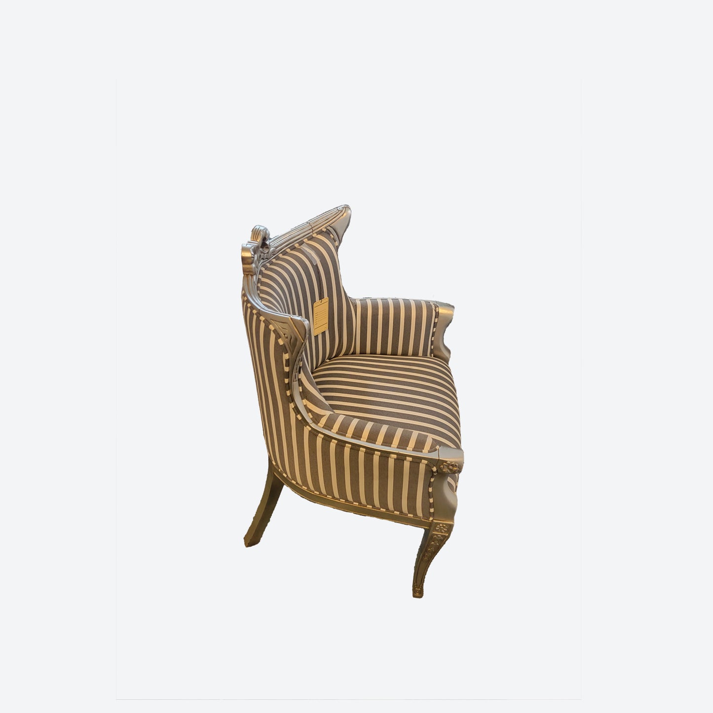 Cedar Wood Bowtie Chair With Silver Trim And Stripped Organic Canvas Fabric -SK- SKU 1093