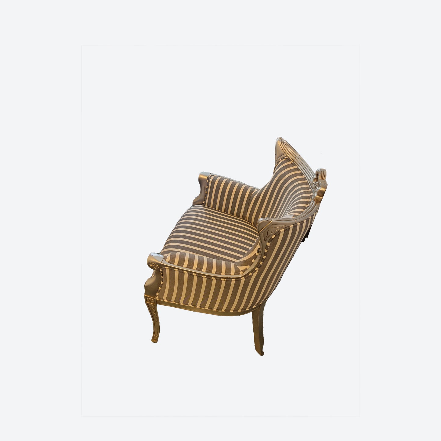 Cedar Wood Bowtie Chair With Silver Trim And Stripped Organic Canvas Fabric -SK- SKU 1093