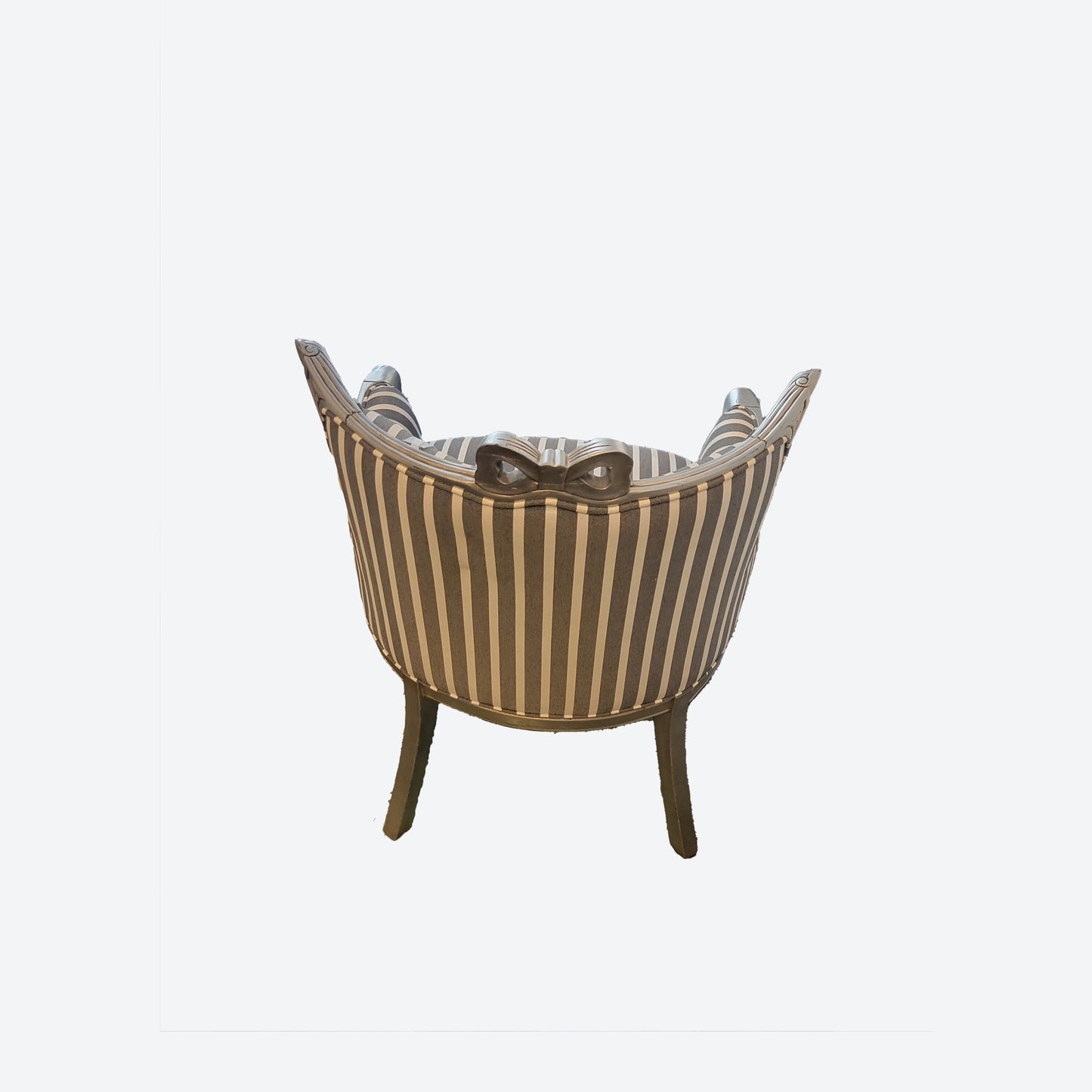 Cedar Wood Bowtie Chair With Silver Trim And Stripped Organic Canvas Fabric -SK- SKU 1093